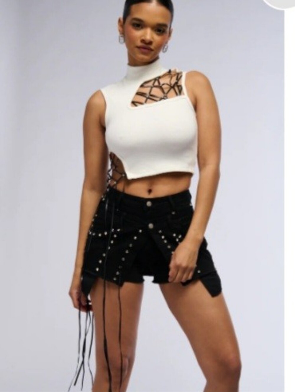 High-Waist Black Studded Shorts